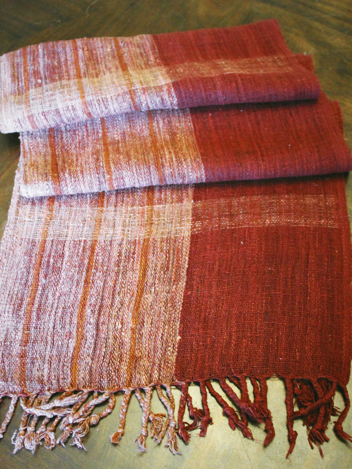 Red, Rose, and Orange Handmade Fair Trade Madagascar Wild Silk Scarf