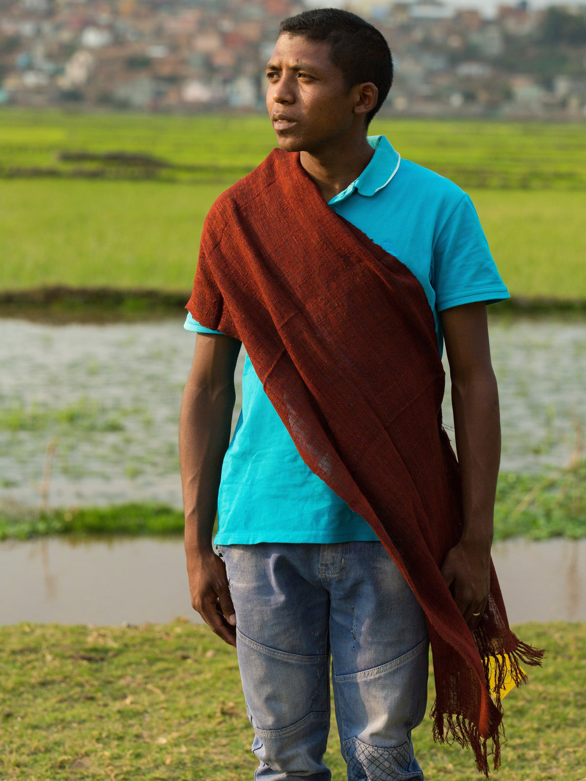 Organic Fair Trade Red Silk Shawl for Men