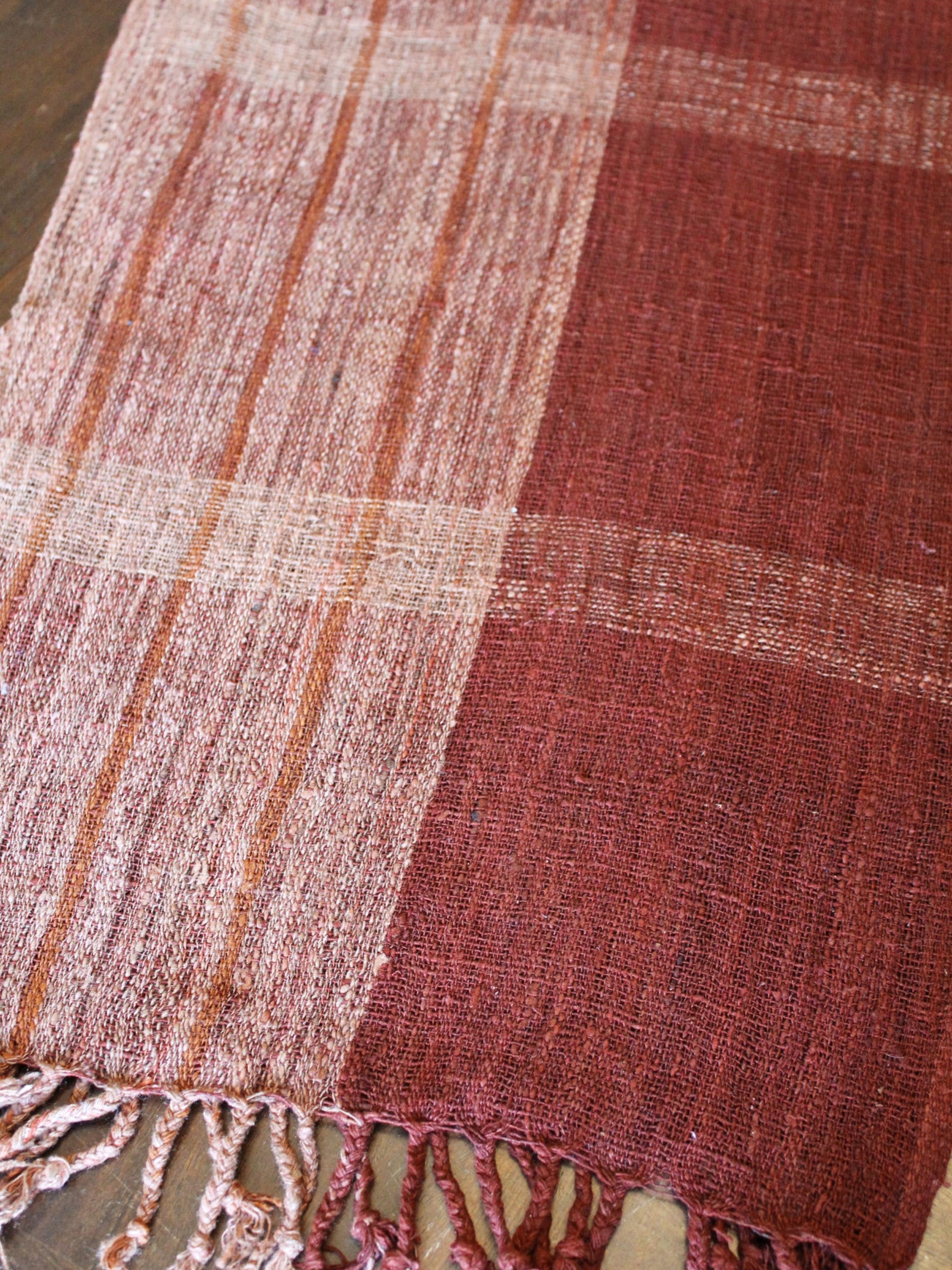 Red, Rose, and Orange Handmade Fair Trade Wild Silk Scarf