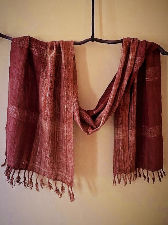 Red, Rose, and Orange Handmade Fair Trade Wild Silk Scarf